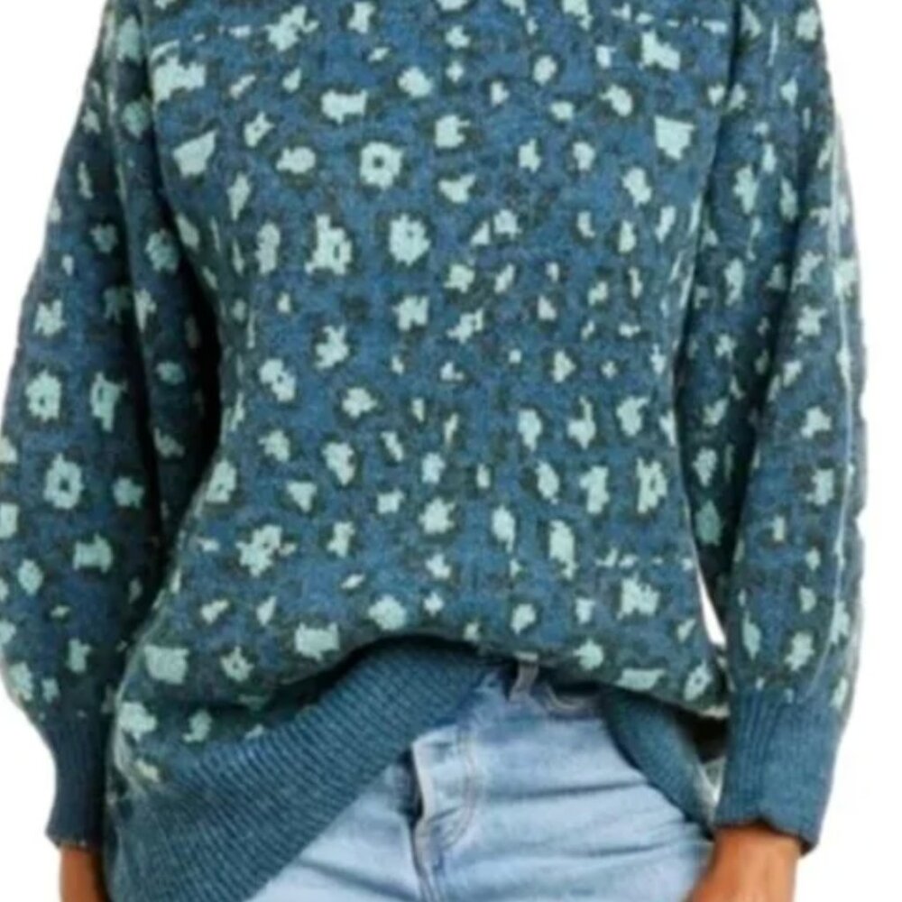 Anthropologie FARM RIO Printed Crew Neckline Leopard Print Sweater Size S